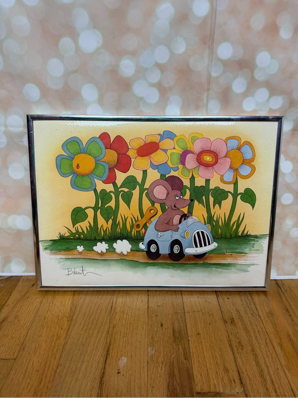 Russ Biernat Garden Mouse Signed Mouse driving Through Garden